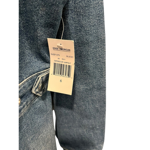 Good American NWT Plus Size 6 Blue Denim Jean Zip Jumpsuit Long Sleeve Casual - Picture 5 of 9